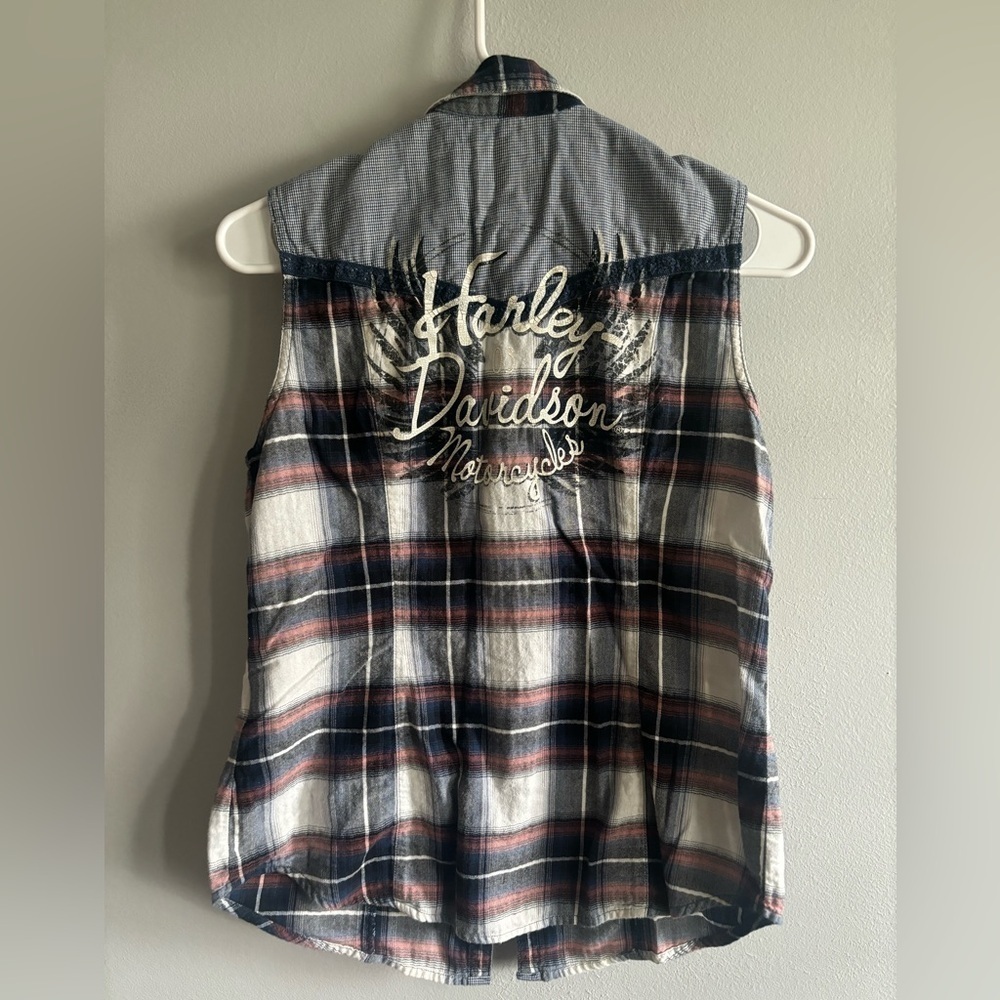 Harley Davidson Sleeveless Flannel Snap
Button Down Shirt Y2K M - Picture 5 of 6